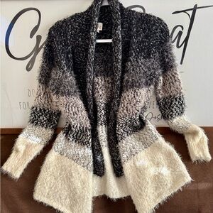 Cupio Black and Cream Fuzzy Cardigan